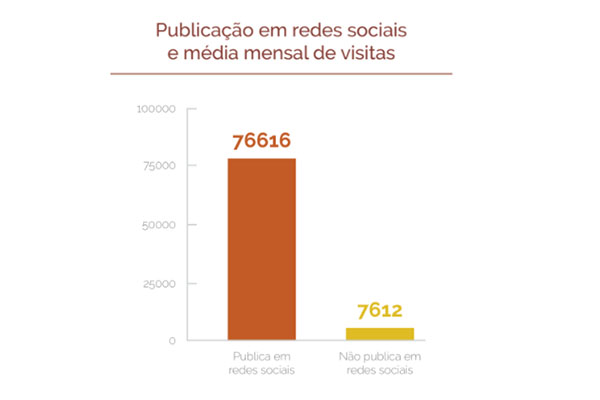 Publicação em redes sociais e média mensal de visitas