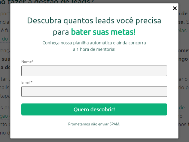 Popup de saída