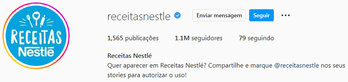 Biografia do Instagram da Nestlé