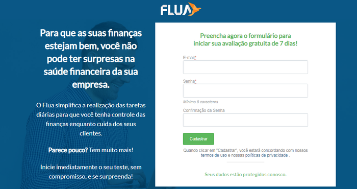 Landing page do Flua